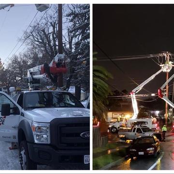 Crews working through snow and rain