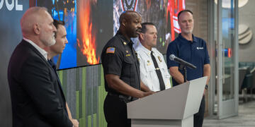 SDFR Fire Chief Robert Logan provides remarks during a press conference